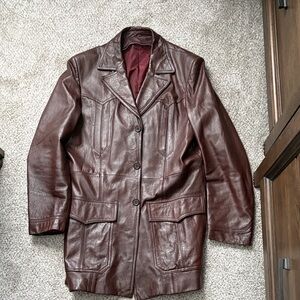 Men's Mahogany Brown Leather Half Trench Coat